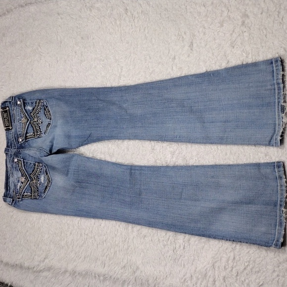Miss Me Style JE1098BL Blue Light Wash Distressed Mid Rise Boot Cut Denim Jean - Picture 10 of 15